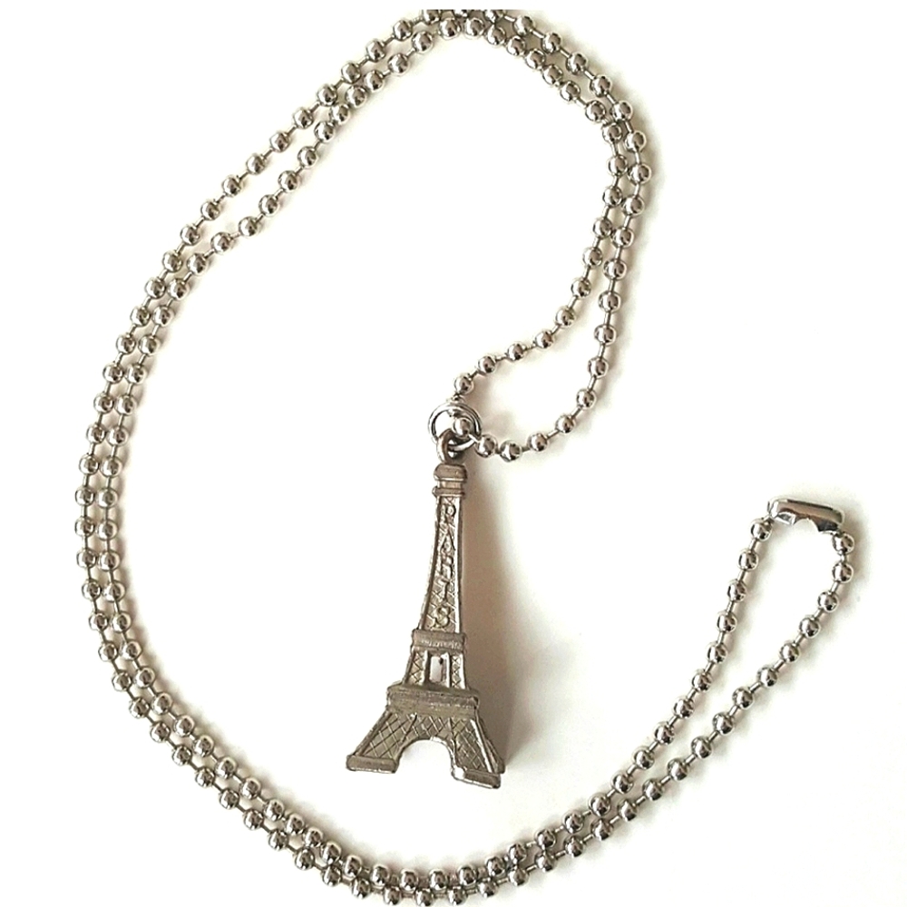Paris Necklace Eiffel Tower Tour Eiffel Silver Tone Ball Chain